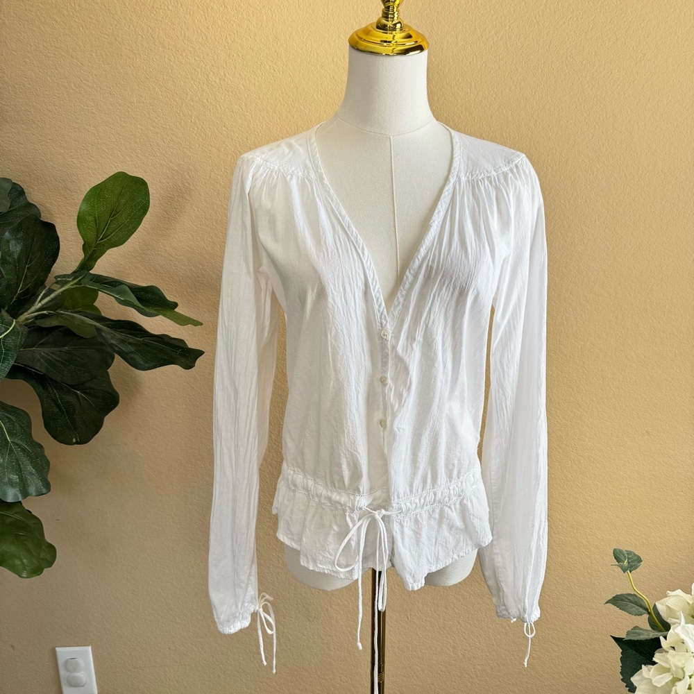James Perse White Cotton Lawn Peplum Blouse Women 3 (L) Button Long Sleeve Shirt
